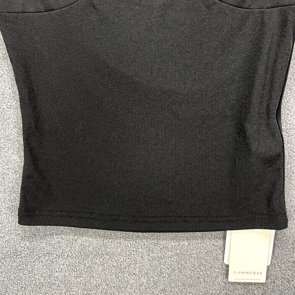 Commense Top Womens Medium Black Cutout cap Sleeve stretch semi sheer - Picture 8 of 16